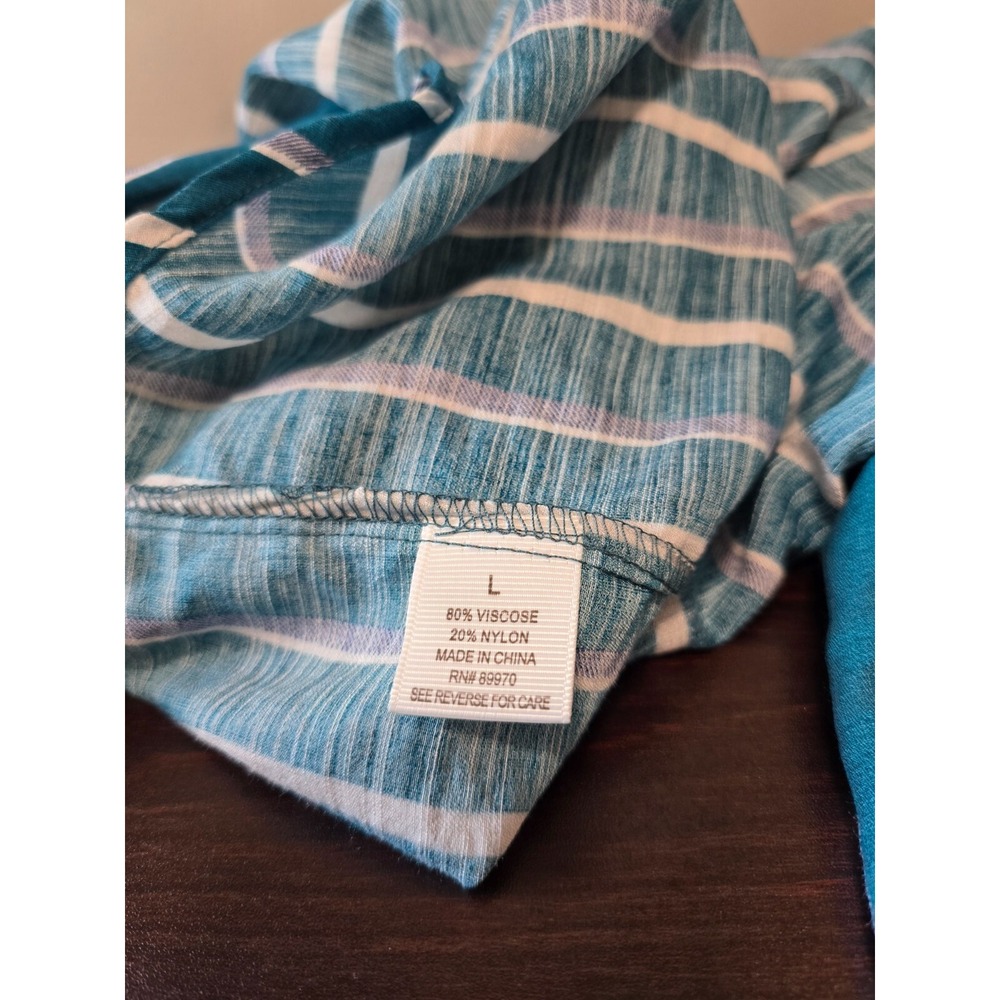 Eden‎ & Olivia Top Women's Turquoise White Stripped Button Down Roll Tab Sleeve - Picture 5 of 14